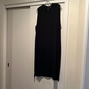 Eileen Fisher simple band collar silk crepe shift dress.  Knee Mid length.